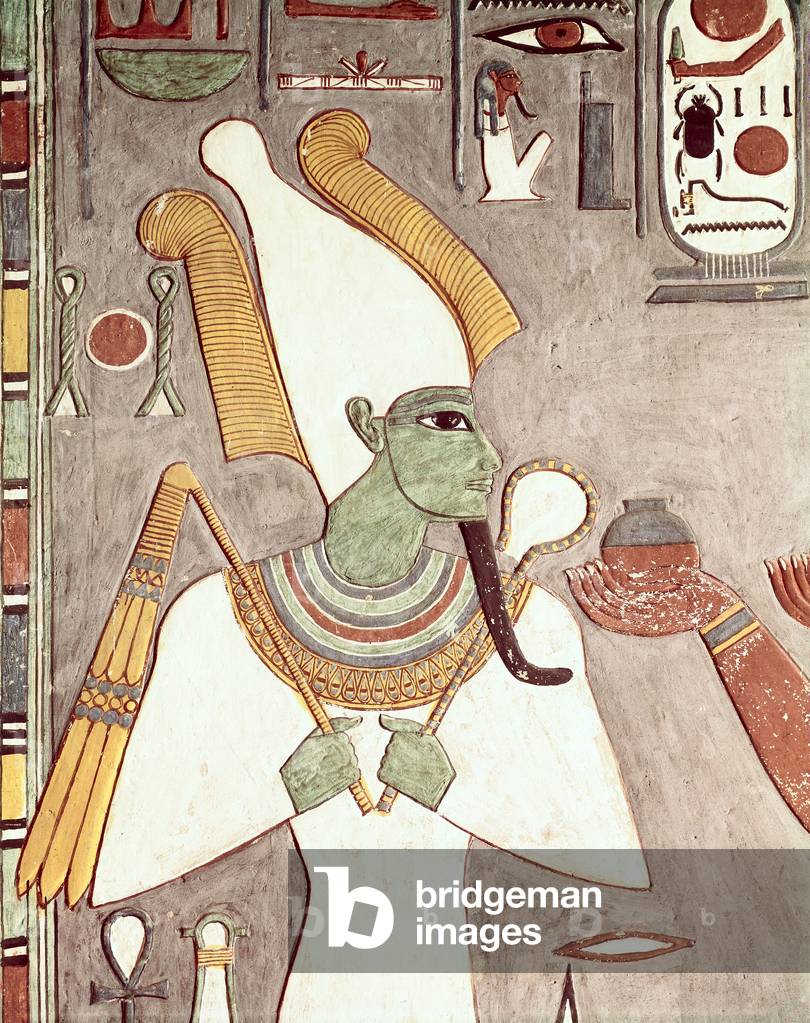 Relief depicting Osiris, from the Tomb of Horemheb, New Kingdom (painted limestone)