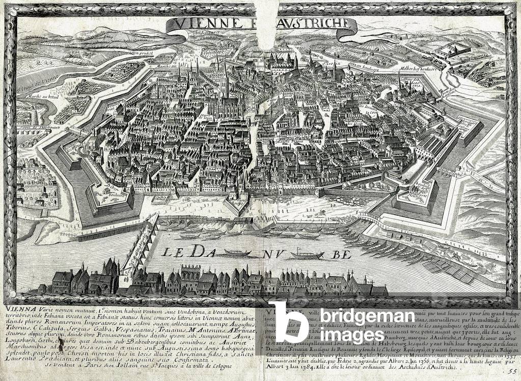 Map of Vienna with the Danube, 17th century (engraving)