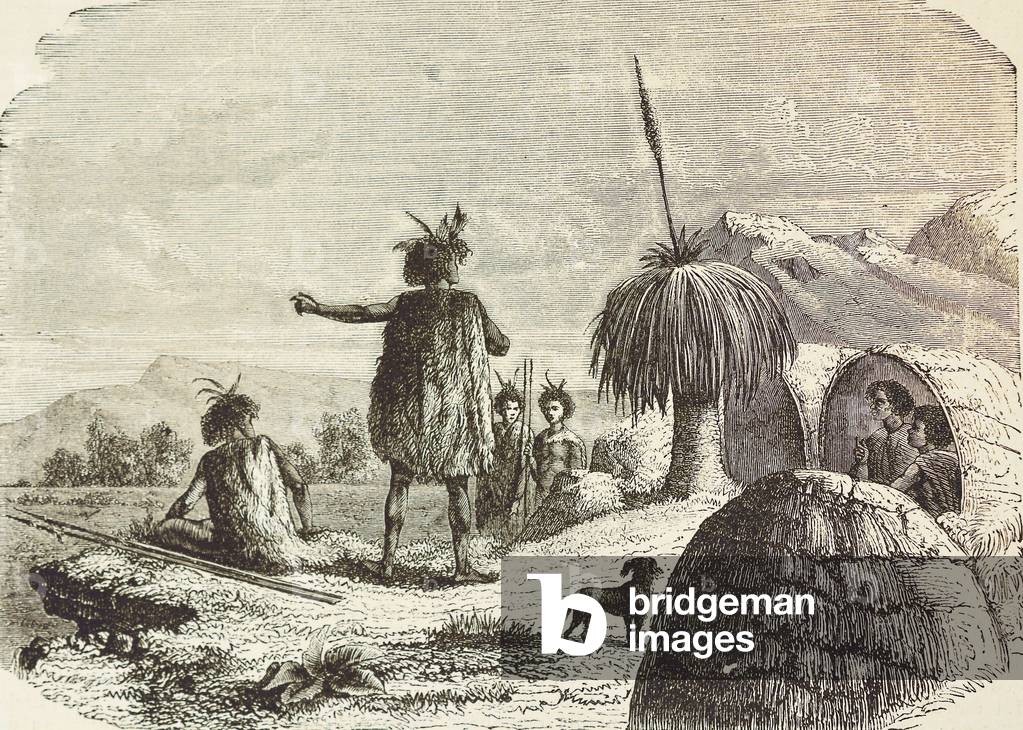 AUSTRALIA (S. XIX). Indian village. Engraving. Private Collection ©Lorio/Iberfoto/Leemage