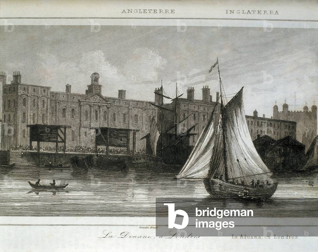 London Customs on the River Thames, England (engraving)