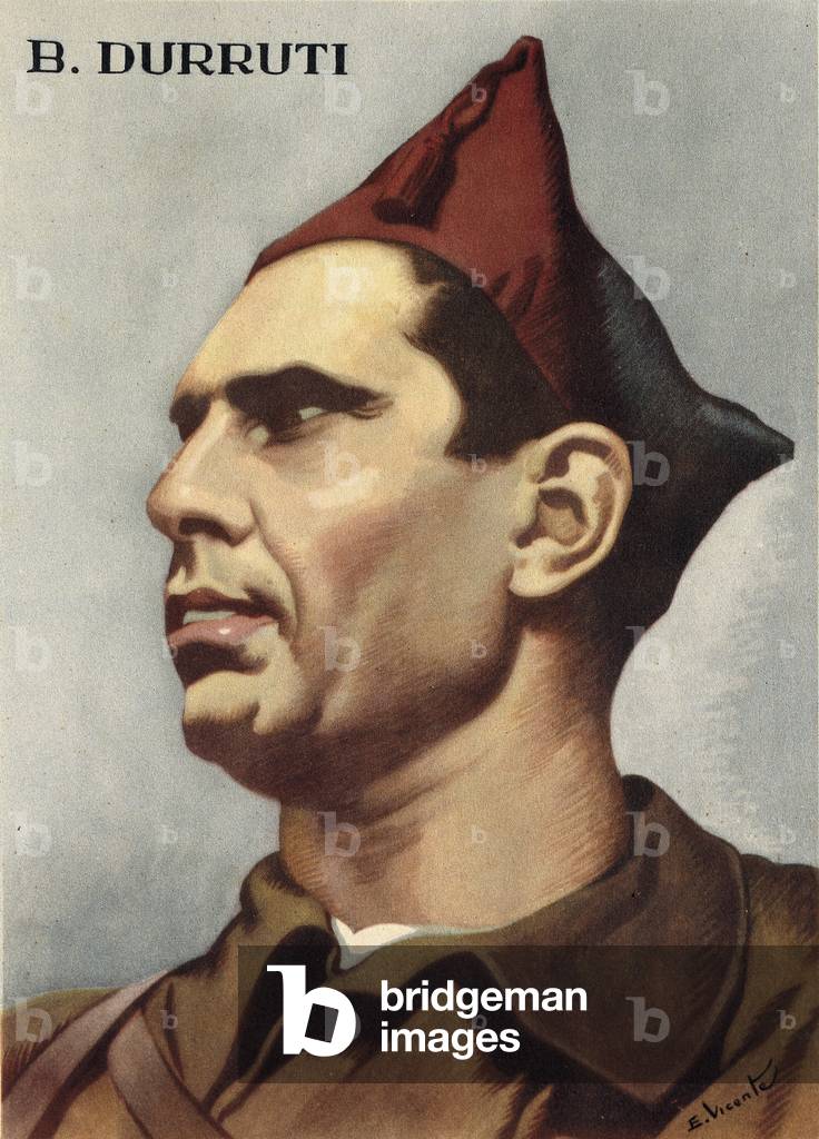 Portrait of Buenaventura Durruti (1896-1936) Spanish anarchist activist, 20th century (lithograph)