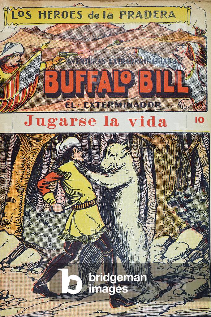 Illustration of Buffalo Bill: El exterminador by Agustin Piraces. Ed. El Gato negro, 1931 (engraving)
