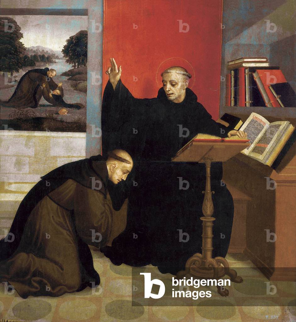 Saint Benedict of Nursia blessing Saint Maurice, 1540-45 (oil on panel)
