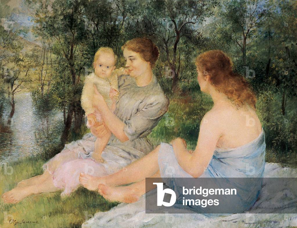 Group by the river, mid 20th century (oil on canvas)