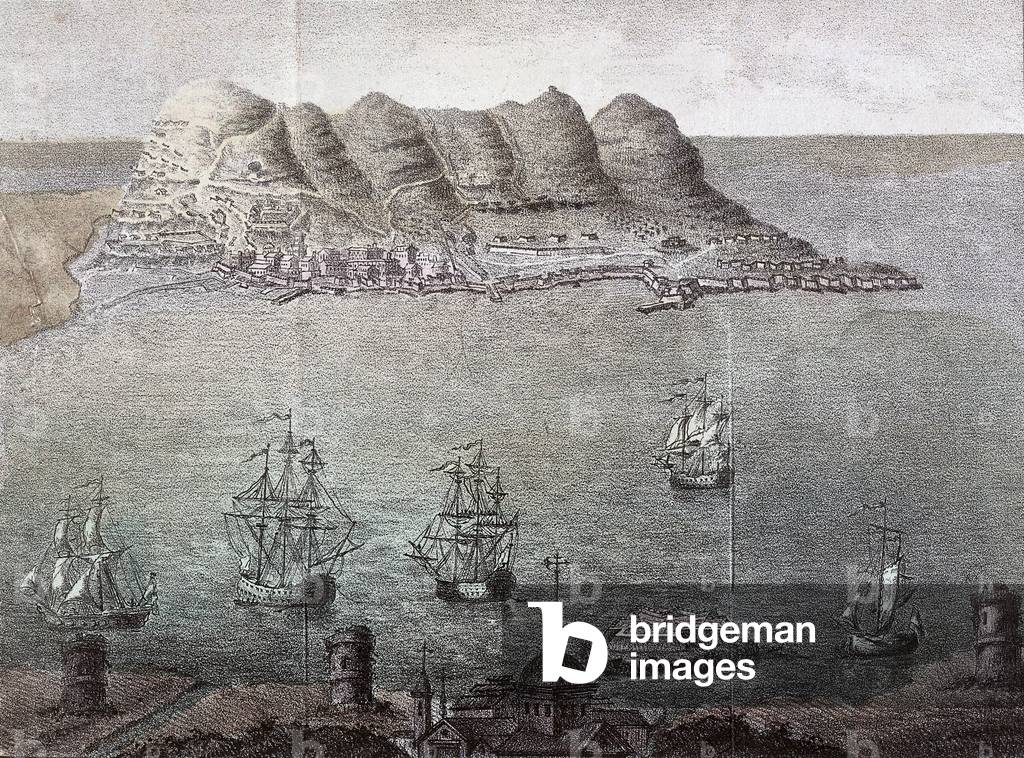 Panoramic view of Gibraltar and the Detroit. 19th century Madrid, National Library