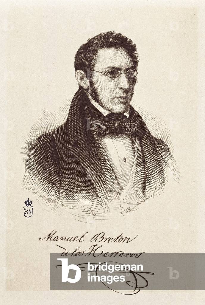 Portrait of Manuel Breton de los Herreros (1796-1873), Spanish poet and playwright (engraving)