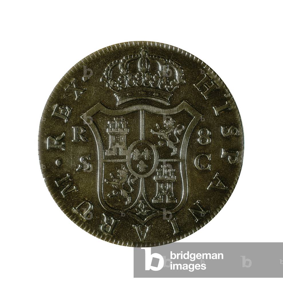 Coin of 8 Spanish Reals, Castilian currency struck in Seville during the reign of Charles IV (1748-1819), 1788 (coin)