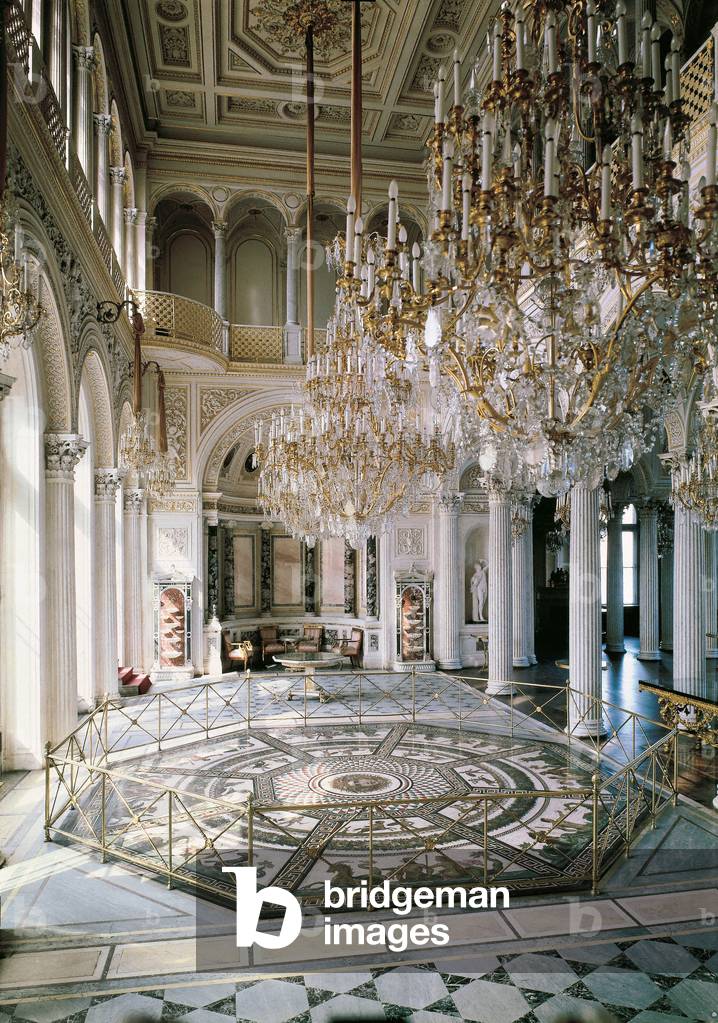 Architecture : vue du hall du pavillon du Petit Ermitage. 1858. Saint Petersbourg. Musee National de l'ermitage
