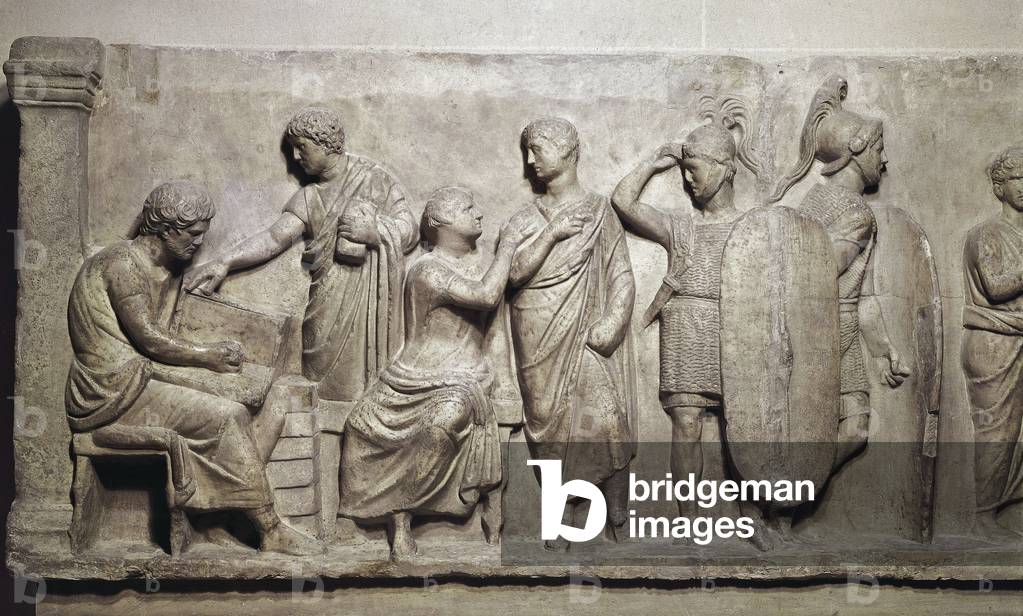 Domitius Achenobarbus, detail of registration of citizens and sacrifice to the god Mars, c. 100 BC (marble)