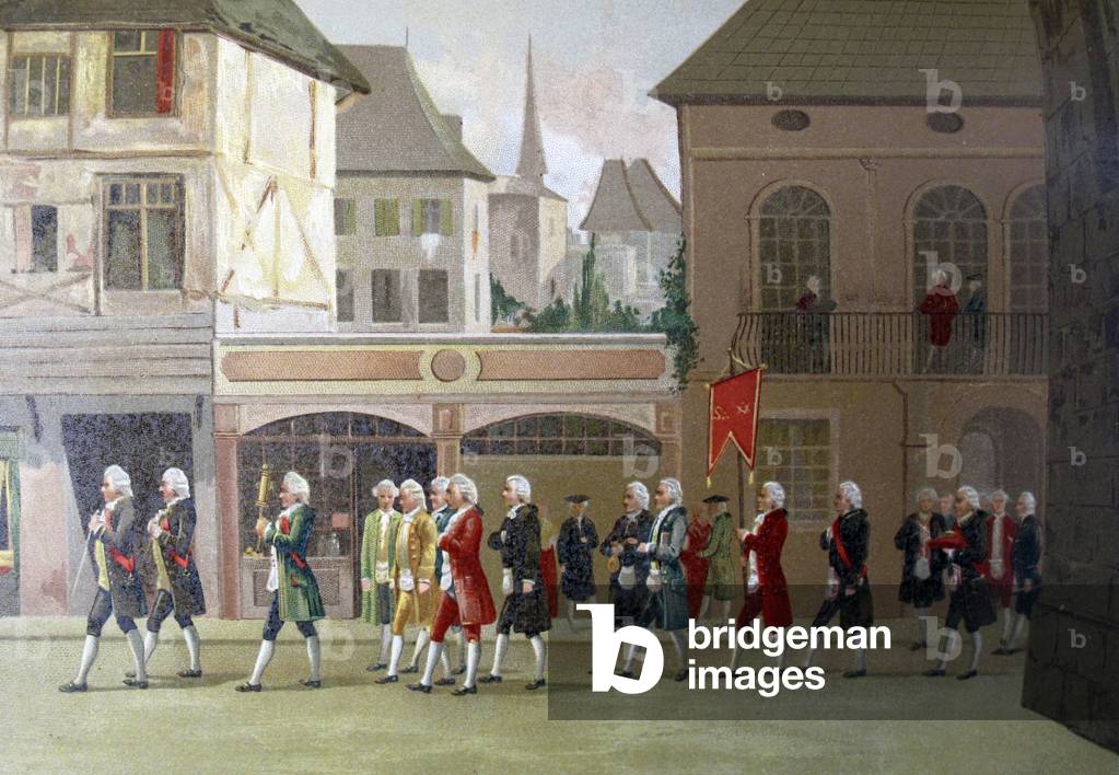 Masonic procession leading to the laying of the foundation stone of Edinburgh Hospital, 19th (Lithograph)