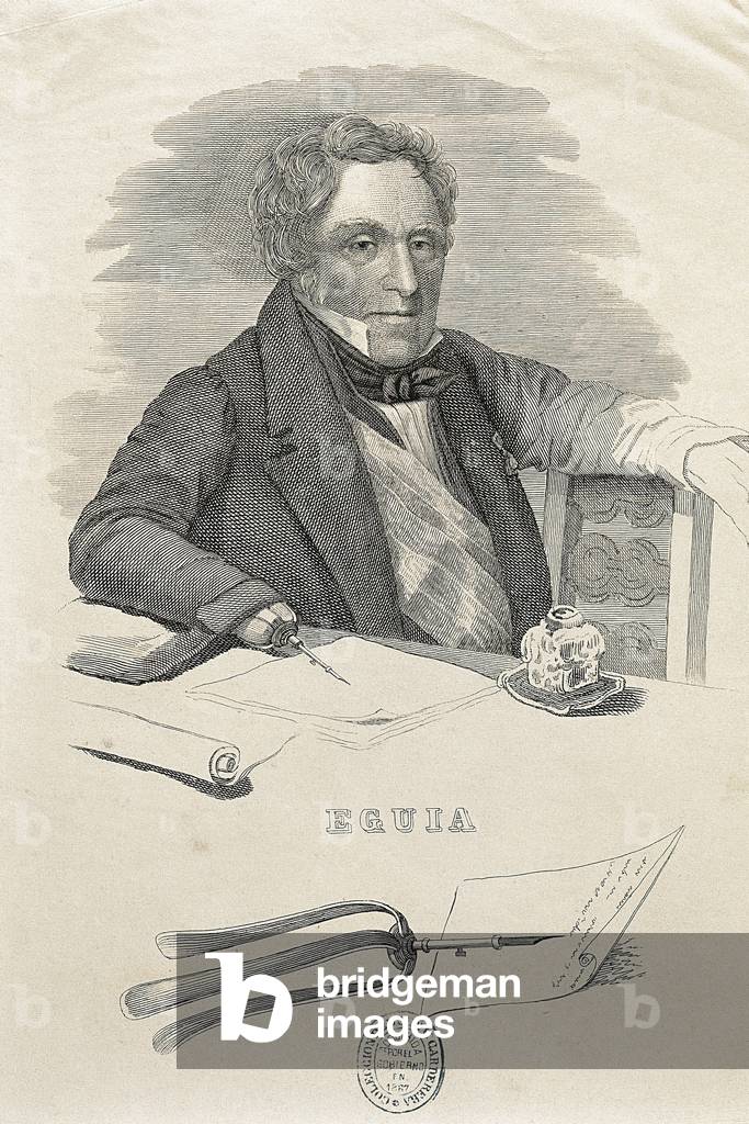 Portrait of Nazario Eguia y Saez de Buruaga (1777-1865), Spanish Carlist military. Engraving 19th century.