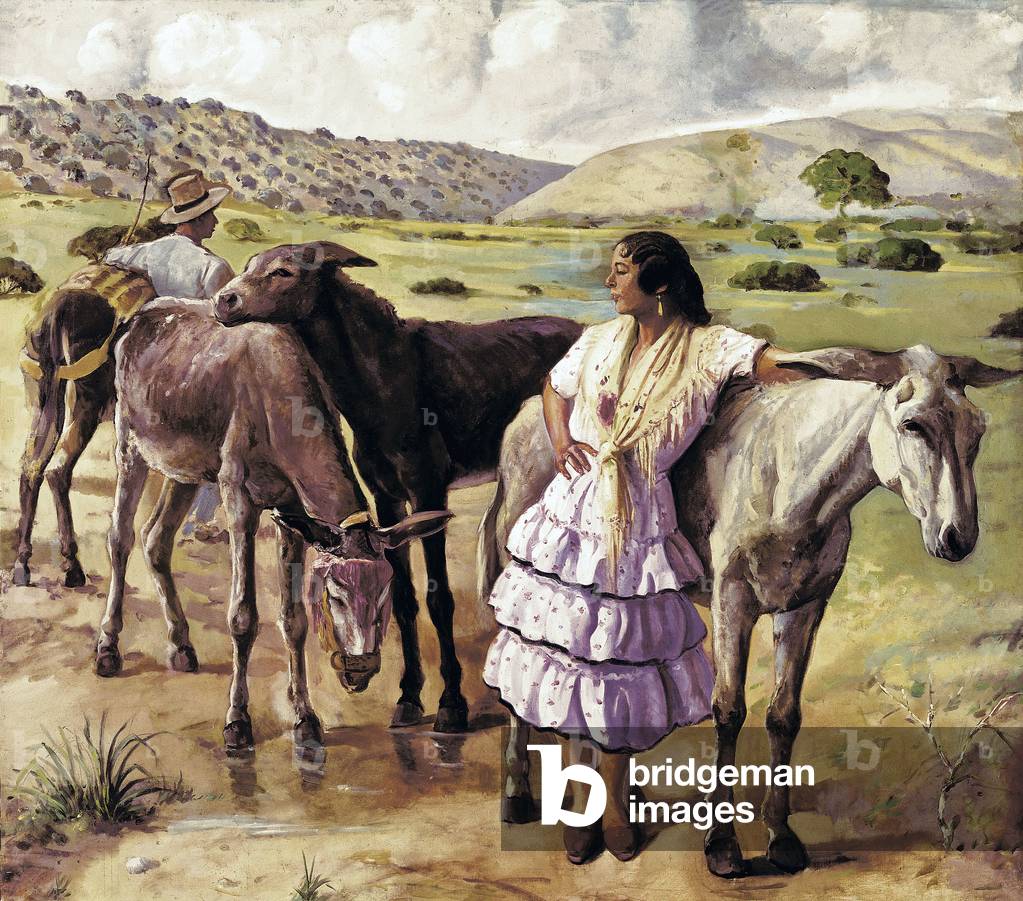 Return of the fair, between Puerto Real and Jerez de la Frontera (Spain). Anonymous painting. Oil on canvas, first half of the 20th, Spanish art. Museum of Cadiz.