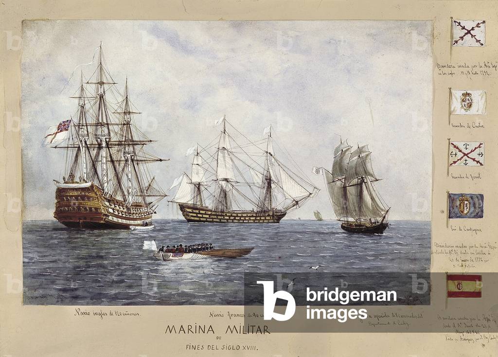 English, French and Spanish Ships, Cadiz (w/c on paper)