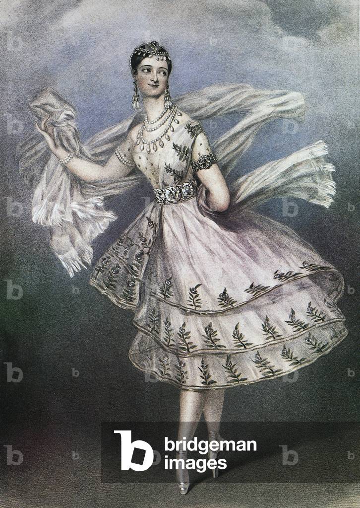 The dancer Maria Taglioni (1804-1884) in the ballet “The God and the Bayadere” composed by Daniel Auber (1782-1871) 1830 (engraving)