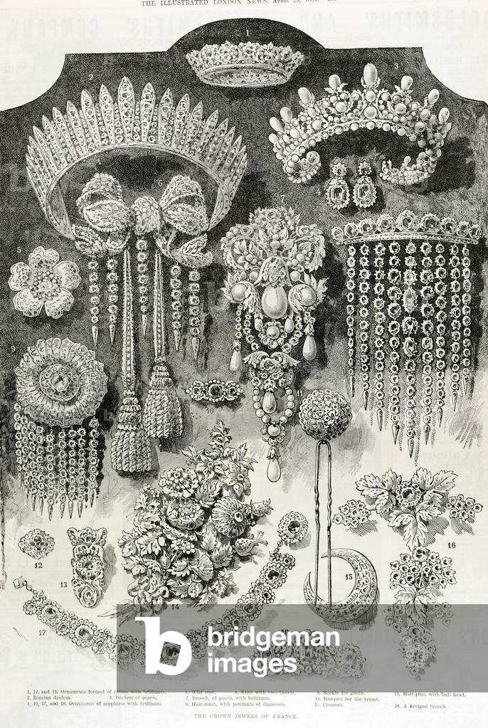 France (19th century). The crown jewels of France, 1887 (engraving)