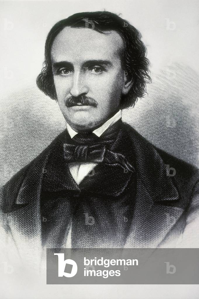Portrait of Edgar Allan Poe (1809-1849), american writer. Engraving of the 19th century.