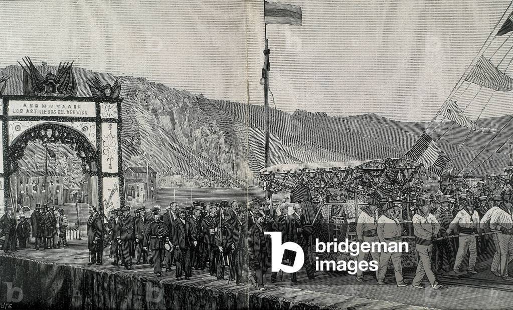 Visit of Alfonso XIII in to Bilbao (engraving)