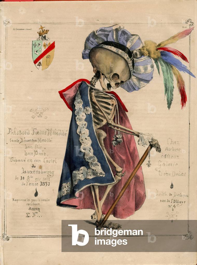 The Political Caricature (1830), Satirical in Colors, 1831_10_20: Basard Fetus Heredite, Count of Averton Dead-Ne - Monarchy - Illustration by Eugene-Hippolyte Forest (1808-1891)