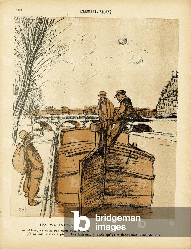 L'Assiette au Beurre, number 439, Satirique en Couleurs, 1909_8_28: Paris, Pont, Yachting, Seine (river), Peniche