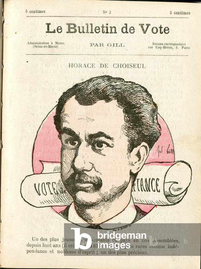 Cover of “” Le Bulletin de vote””, Satirique en Couleurs, 1877: De Choiseul Horace - Illustration by Louis Alexandre Gosset de Guines (Gill) (1840-1885)