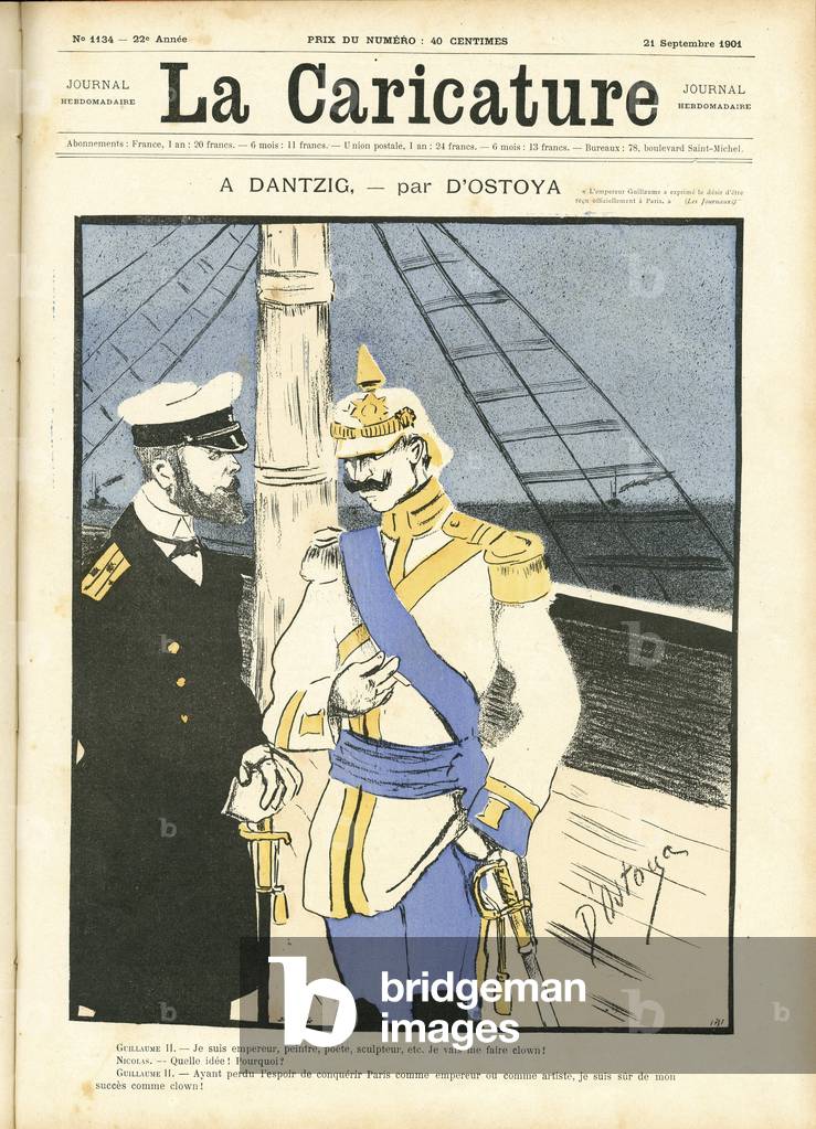 Illustration of George of Ostoya-Sochinsky known as D'Ostoya (1878-1937) for the Cover of The Caricature (1880), 1901-9-21 - A Dantzig - Russia, Germany Prussia, Dantzig - William II, Nicholas II