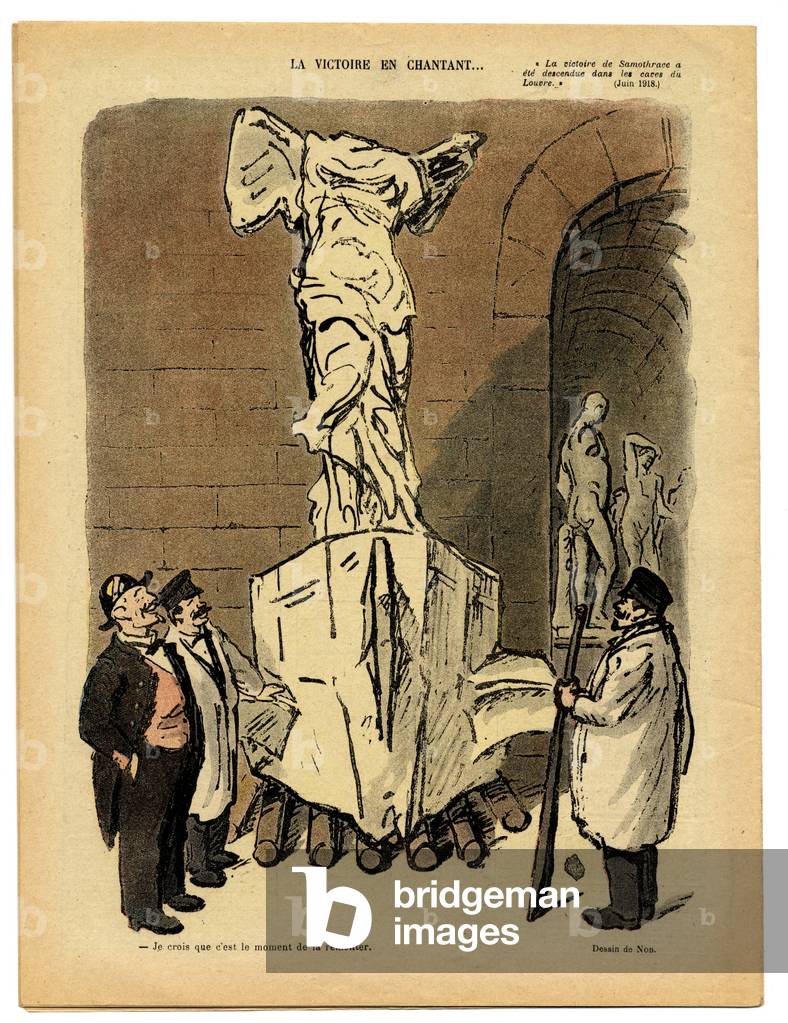Red Laughter, Satirical in Colours, 1918_11_30: War of 14 -18, Art, Belligerants and symbols, Victory, Musee Expositions, Louvre - Victory of Samothrace - Illustration by Marcel Noblet (Nob) (1880-1935)