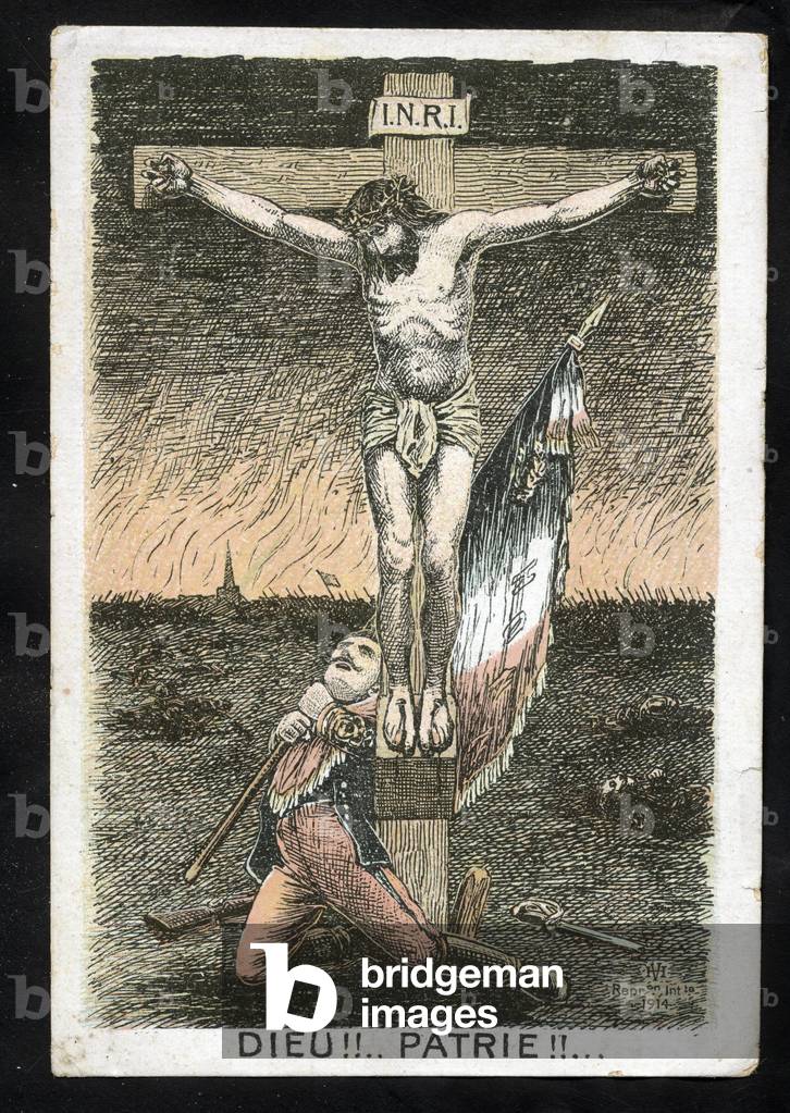 Postcard, in Colors, 1914: God Fatherland - War of 14 -18, Religion, Fighting, Three-color Flag, Patriotism, Provincial Edition - Soldiers