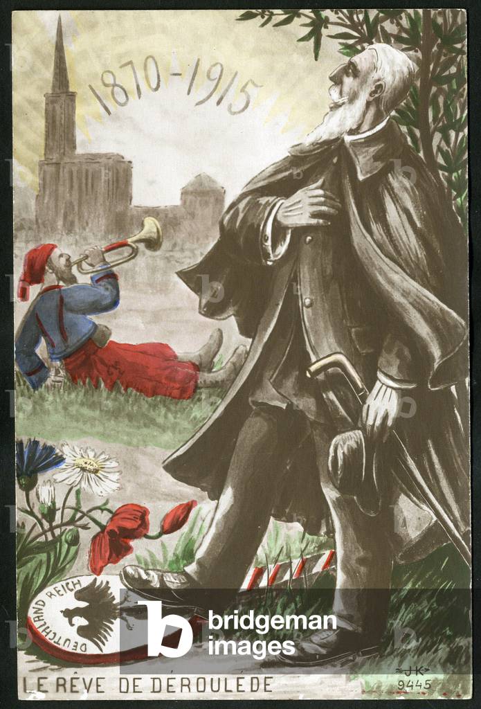 Postcard, in Colors, circa 1915: War of 14 -18, Music, Alsace Lorraine, Singing, Churches Cathedrales, Patriotism, Trumpet - the dream of Deroulede Paul (1846-1914)