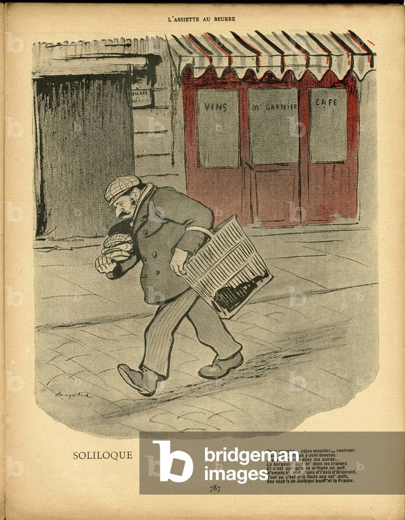 L'Assiette au Beurre, number 47, Satirique en couleurs, 1902_3_8: Metiers, Architecture Urbanisme - Camelot vendant ambulant (lithograph)