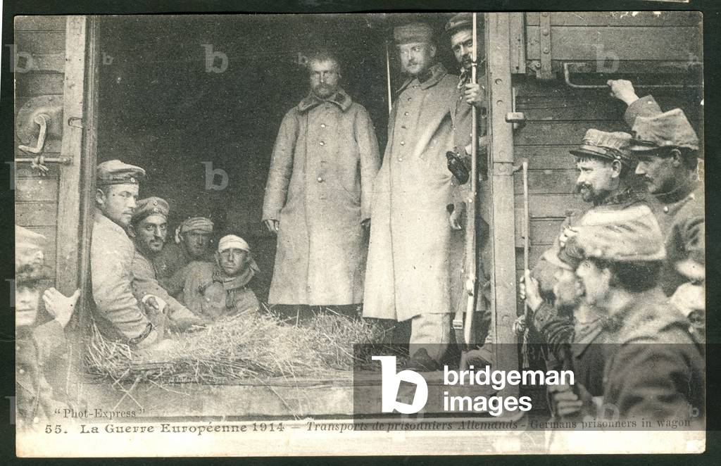 Postcard, in N & B: The European War 1914 Transport of German Prisoners - War of 14 -18, Germany Prussia, Photography, Train - Soldiers, Prisoners