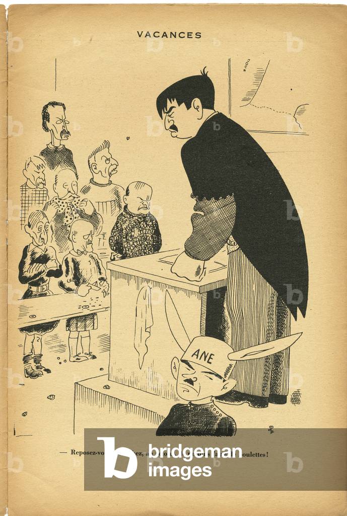 Le Temoin, Satirique en N & B, 1935_6_16: Teaching, Chamber of Deputes, Identifier - Donkey Cap - Blum Leon, Teacher Teacher, Daladier Edouard, Laval Pierre