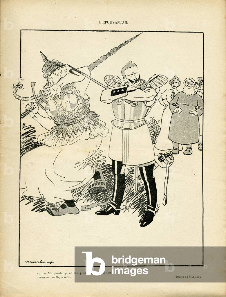 Illustration of Markous (1883-1941) in Das Lachen, 21.11.08 - Die Vogelscheuche - Deutschland Preußen, Krieg d