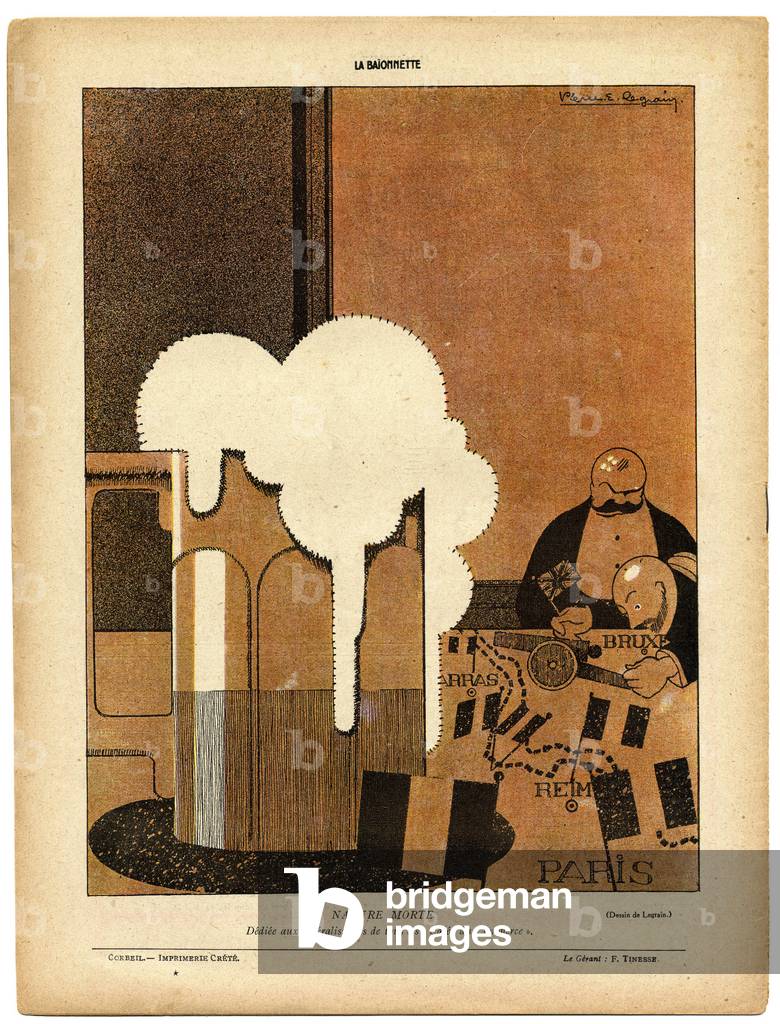 La Baionnette, Satirique en Couleurs, 1916_2_17: War of 14 -18, Restaurant Cafes, Daily Life, Alcohol Alcoholism, Strategy - Illustration by Pierre E. Legrain (1889-1929)