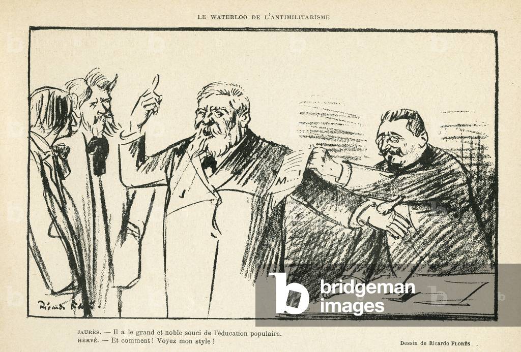 Illustration by Ricardo Flores (1878-1918) in Le Rire, 27/07/12 - The Waterloo of Antimilitarism - Antimilitarism - Jaures Jean, Herve Gustave (1871-1944)