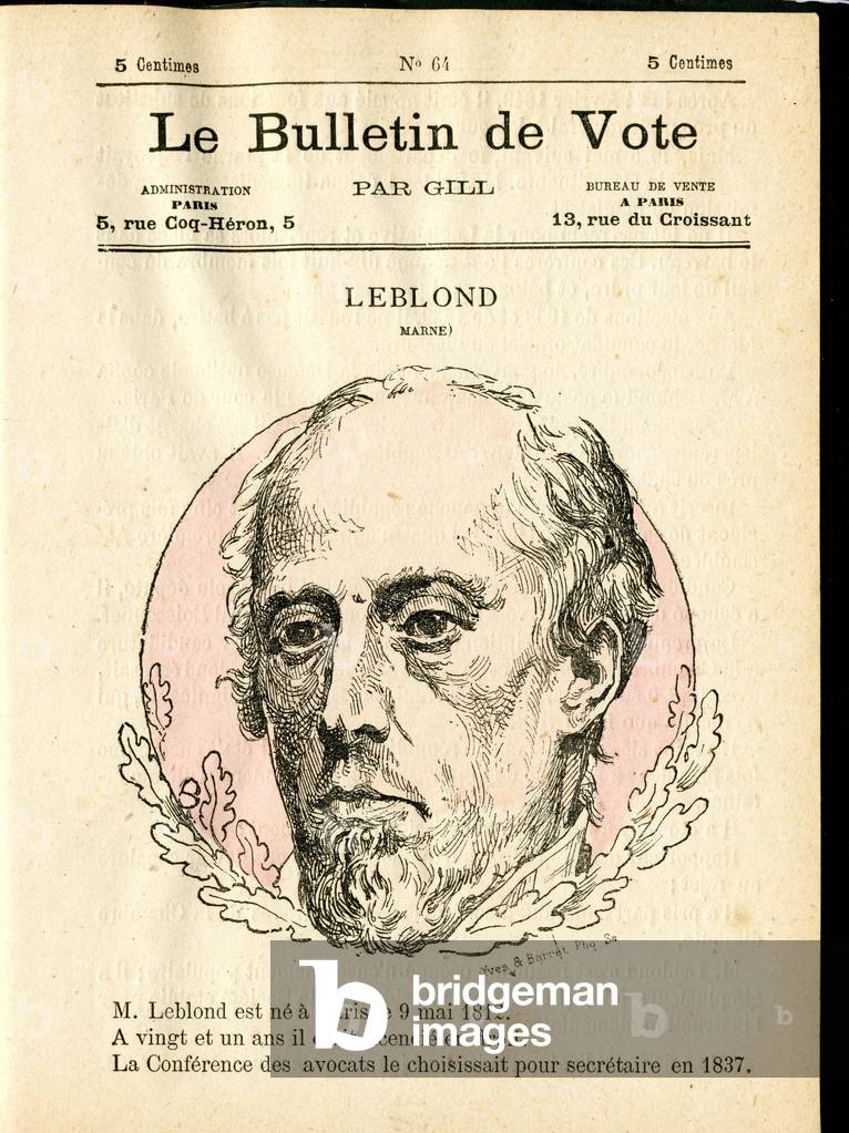 Cover of “” Le Bulletin de vote””, Satirique en Couleurs, 1877: Leblond - Illustration by Louis Alexandre Gosset de Guines (Gill) (1840-1885)