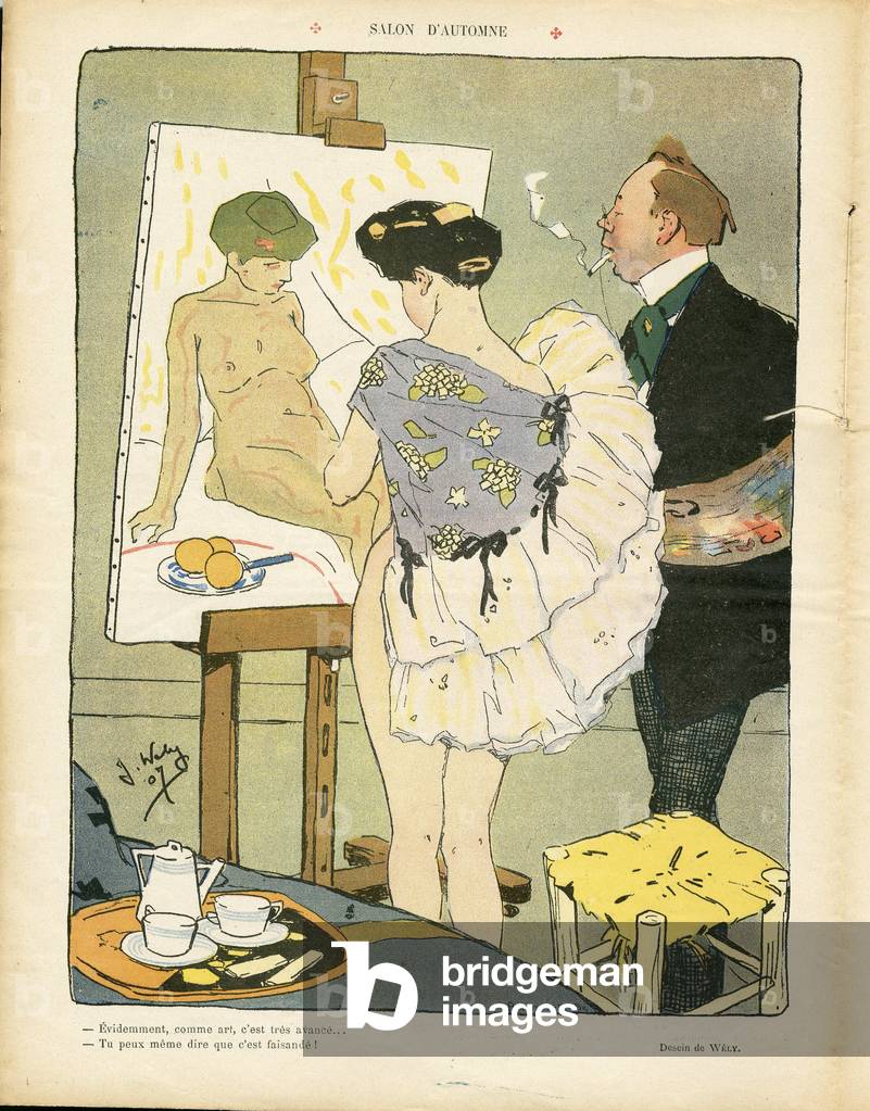 Illustration by Andre Wely (1873-1910) in Le Lire, 26/10/07 - Autumn Salon - Art, Smoking, Paint salons, Tobacco - Nudite