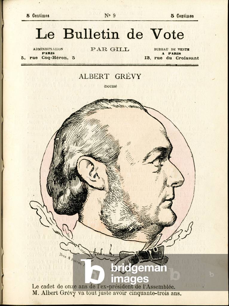 Cover of “” Le Bulletin de vote””, Satirique en Couleurs, 1877: Grevy Albert - Illustration by Louis Alexandre Gosset de Guines (Gill) (1840-1885)