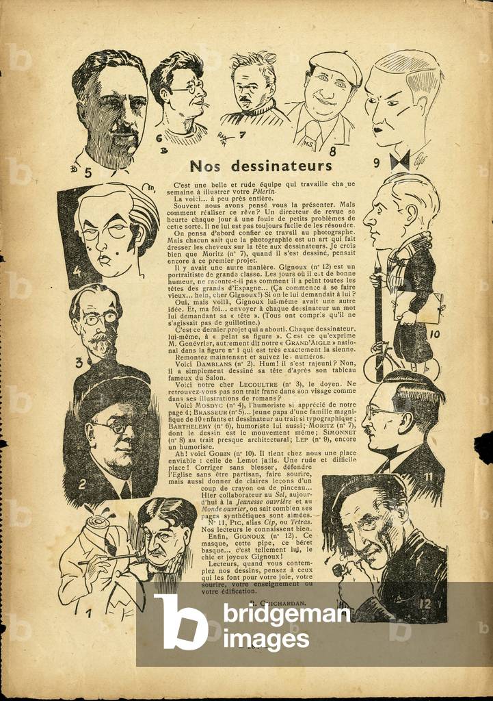 Illustration of Gabriel Gobin in Le Pelerin, 04/04/37 - Drawers, Press/Media - Raymond Moritz (1891-1950), Gignoux, Henri dit “” Grand'Aigle”” Genevrier (1881-1951), Damblans Eugene (1865-1945), Lecoultre, Mosdyc, Brasseur (Pelerin), Simonnet), Simonnet, Pic, aka Cip or Tetras
