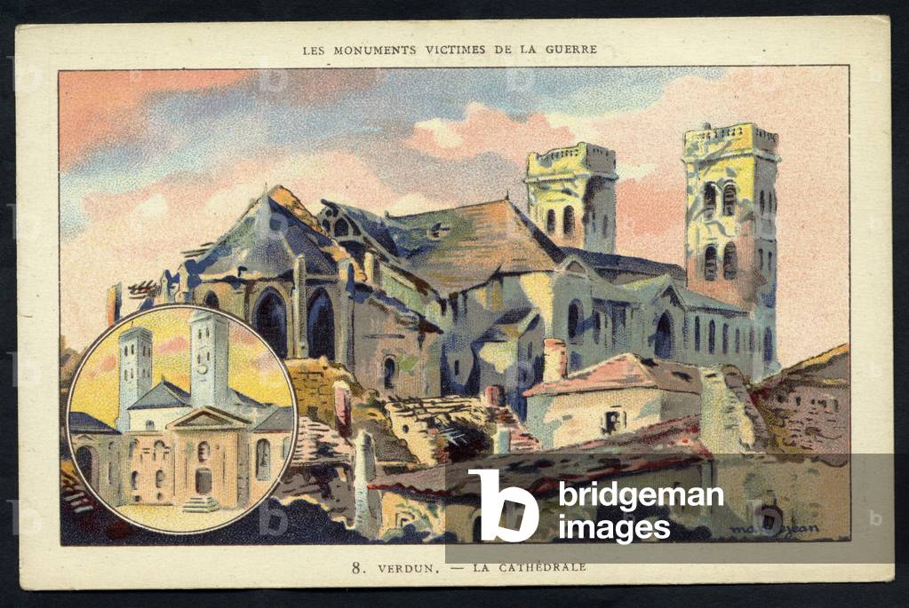 Postcard, in Colors, circa 1923: Verdun The cathedrale - War of 14 -18, Destruction buildings, Verdun