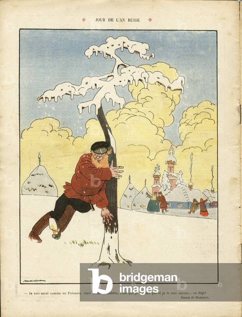 Illustration of Markous (1883-1941) in The Laughter, 09/01/09 - Russian New Year's Day - Russia, Winter, New Year