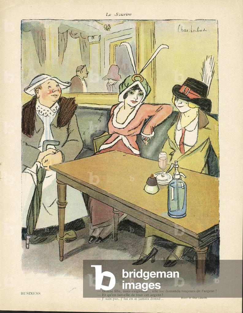 Illustrazione di Chas-Laborde (1886-1941) in Le Smile, n. 9, 27/02/13 - Affari - Ristoranti Caffè, Moda, Cappe
