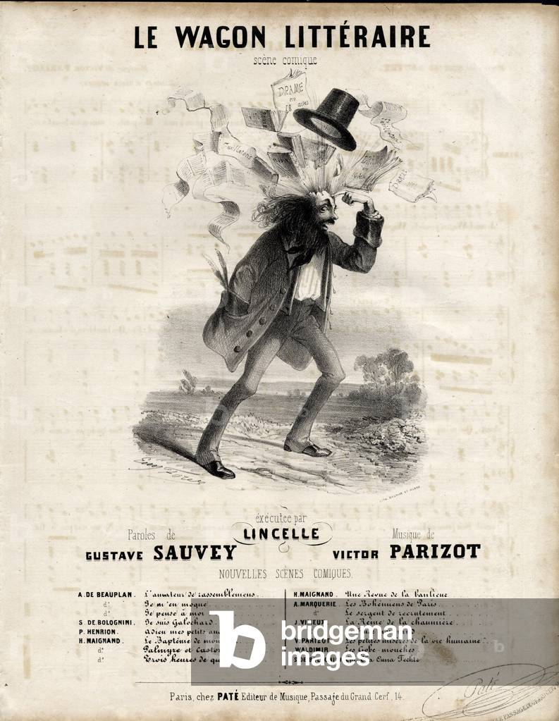 Abbildung des Eugene-Hippolyte-Waldes (1808-1891) in „Chanson illustree“, um 1840 - Le wagon litteraire - Lite