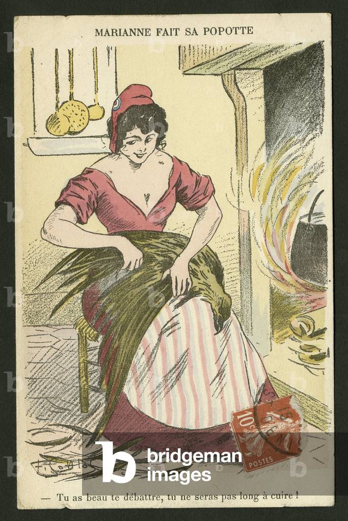 Satirical Postcard:, 1915: War of 14 -18, Germany Prussia, Oliteration - Marianne, Eagle Illustration by Gottlob (1873-1935)