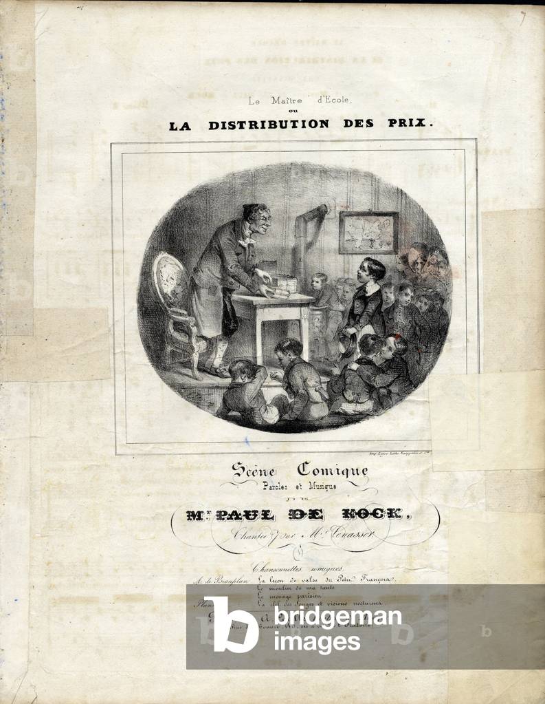 Illustration in “” Song illustree””, ca. 1840 - Distribution of prizes - Teaching, Price distribution - Teacher Teacher, Lycean student, collegian