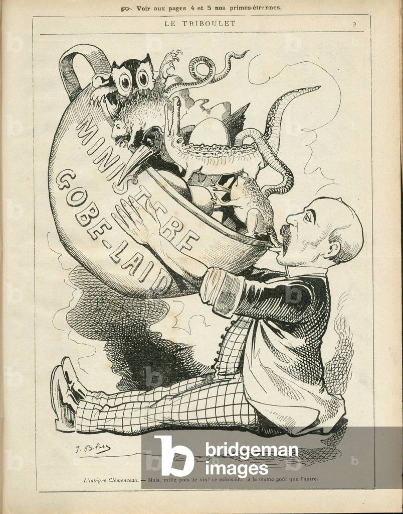 Le Triboulet, 1886_12_19 - Illustration by Pierre-Albert Douat BlassJ. (1847-1892): Ministere - Clemenceau George, Goblet Rene (1828-1905) - Animalisation