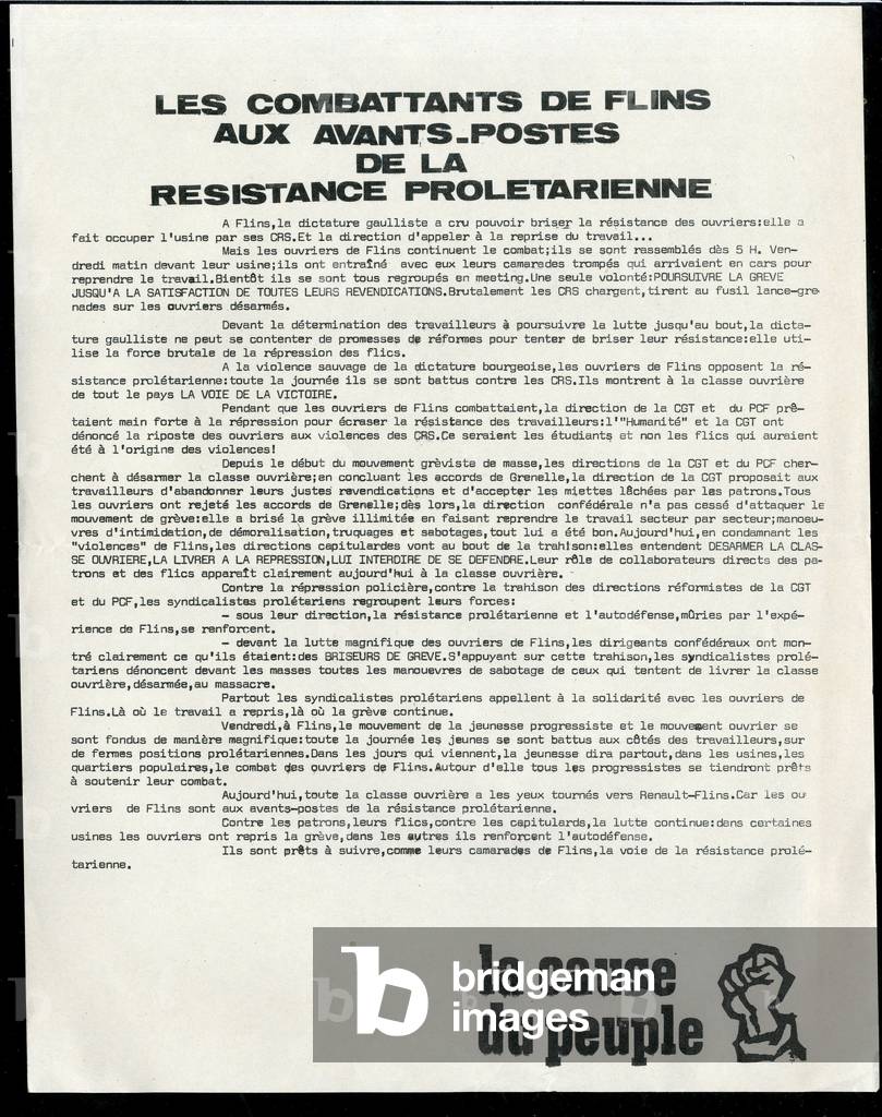 Tract, Satirical in Colours, 1968: Flins fighters at the outposts of the proletarian resistance The cause of the people - Automobile, May 68, Cause of the people (la)