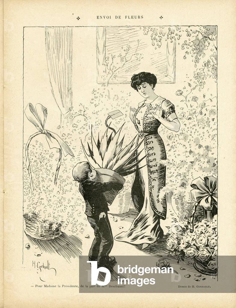 Illustration of H. Gerbault (1863-1930) in Le Rire, 23/02/13 - Send flowers - President of the Republic, Flowers - Women
