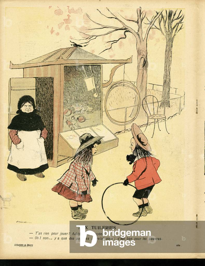 L'Assiette au Beurre, number 226, Satirique en couleurs, 1905_7_29: Childhood, Paris, Metiers, Toys, Hoop, Jardin des Tuileries (lithograph)