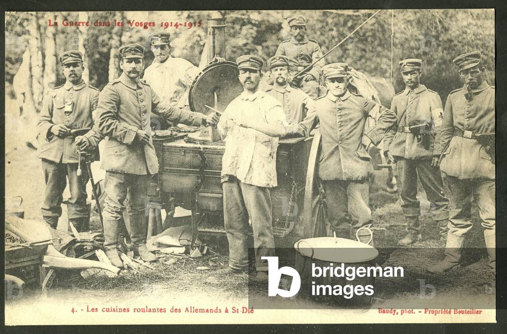 Postcard, N & B: War in the Vosges 1914-1915 The rolling kitchens of the Germans in St Die - War of 14 -18, Germany Prussia, Photography, Daily Life, Canteen Rolling Soup - Soldiers