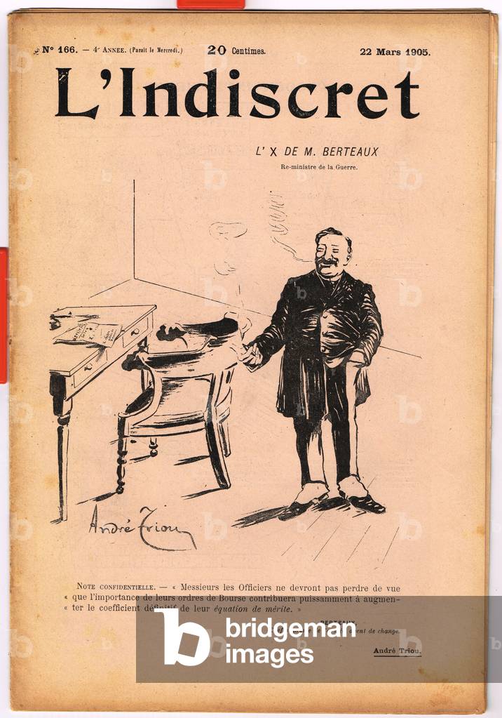 Cover of “” L'Indiscret””, Satirique en N & B, 1905_3_22: Maurice Berteaux (1852-1911) Illustration by Andre Triou